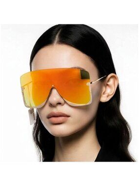 Gucci GG0540S 004 Beige Oversized Shield Sunglasses Orange Mirror